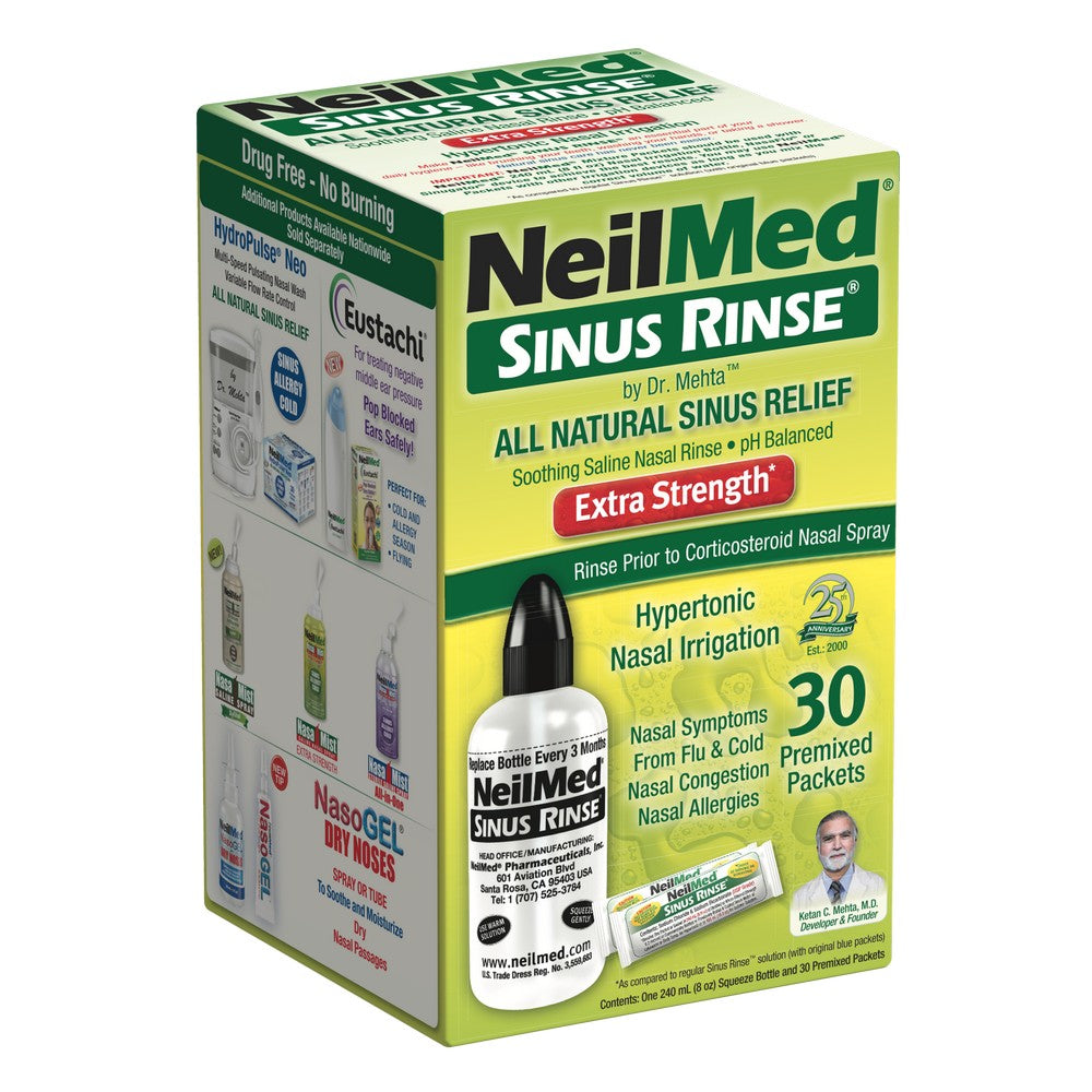 NeilMed Sinus Rinse packaging with green and yellow design on a white background