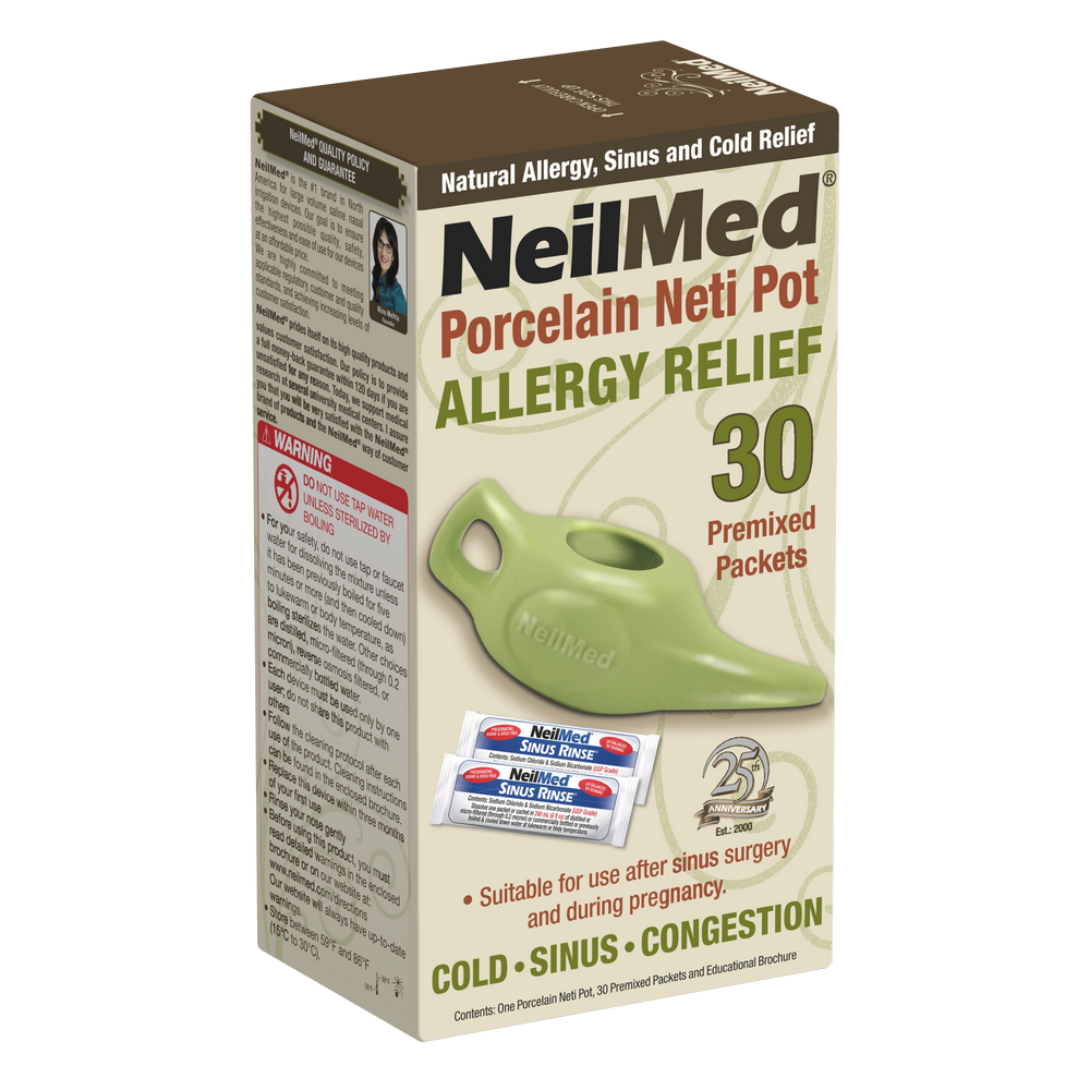 NeilMed Porcelain Neti Pot Allergy Relief packaging on a white background