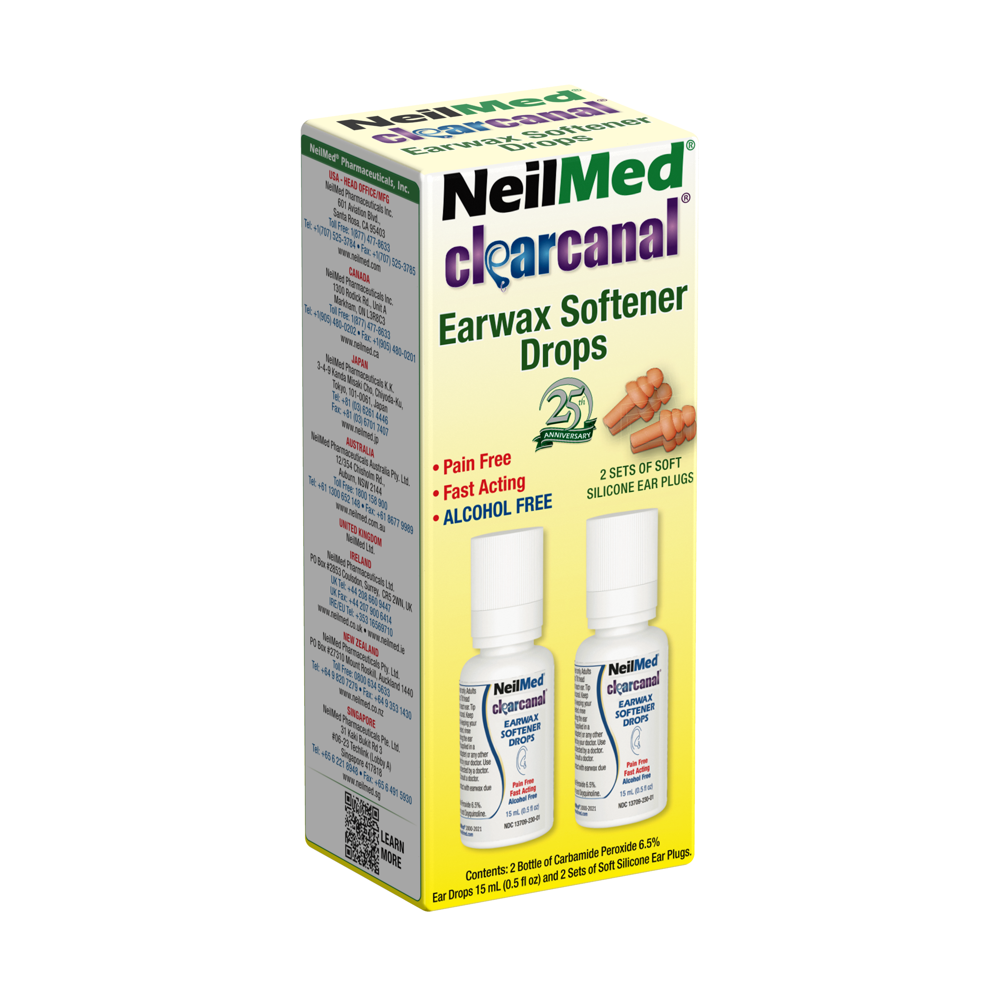 Box of NeilMed Clearcanal Earwax Softener Drops on a white background