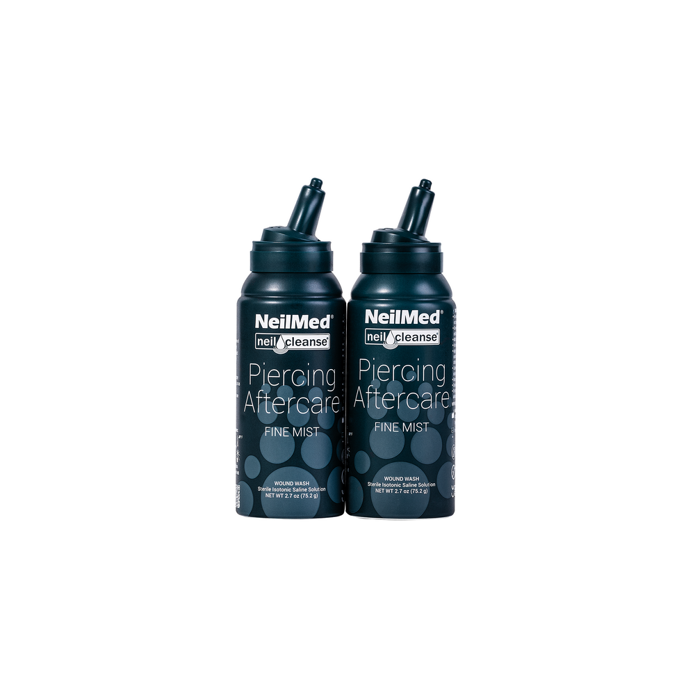 Two bottles of NeilMed Piercing Aftercare on a white background