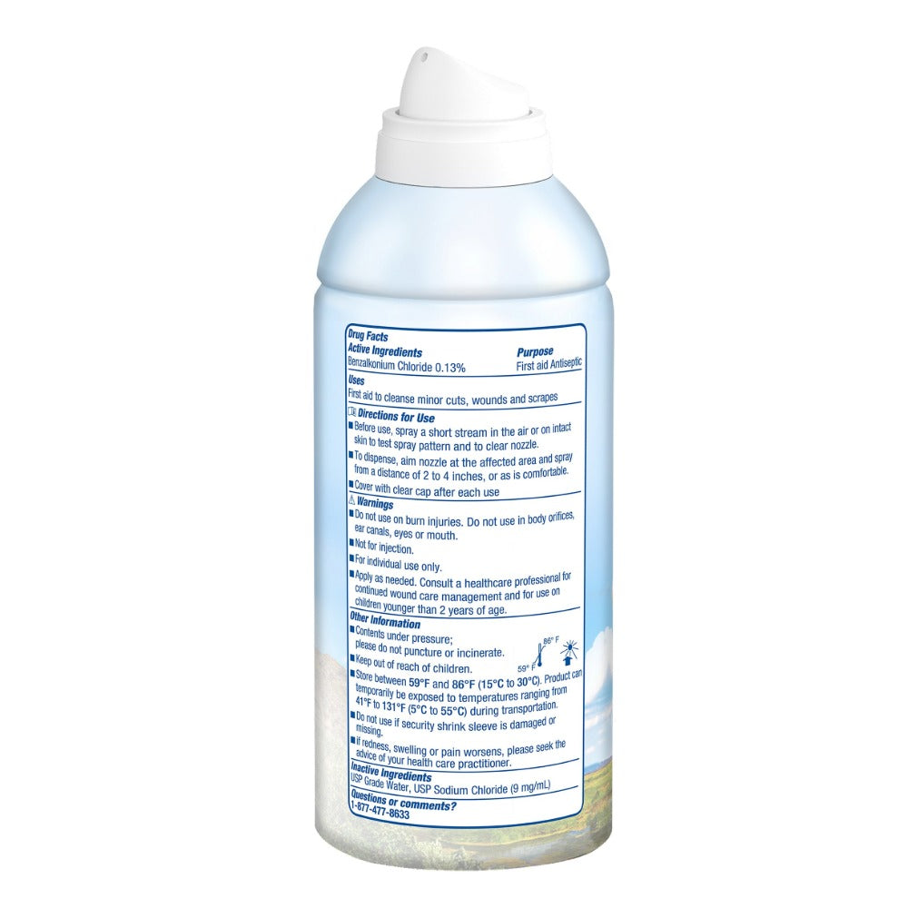 Blue spray bottle with a label on a white background