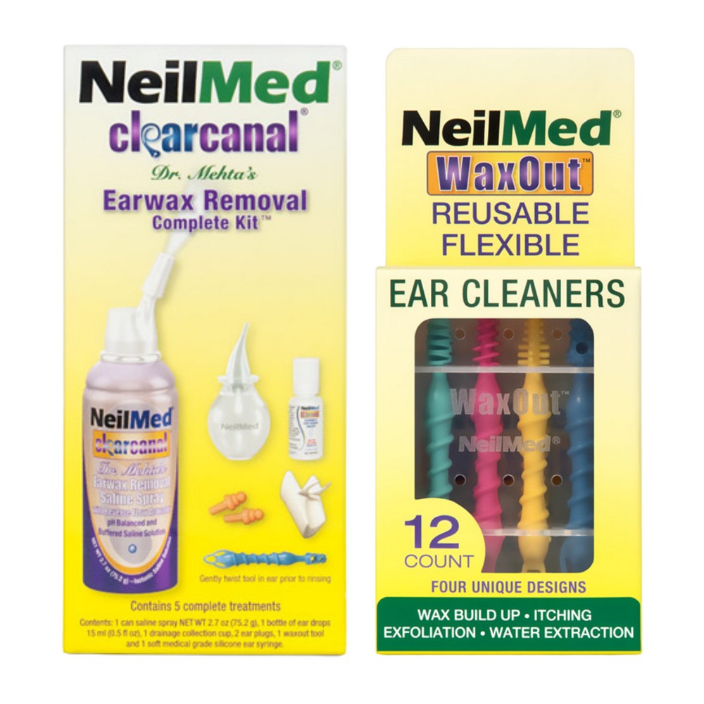 Two NeilMed ear cleaning product boxes on a white background