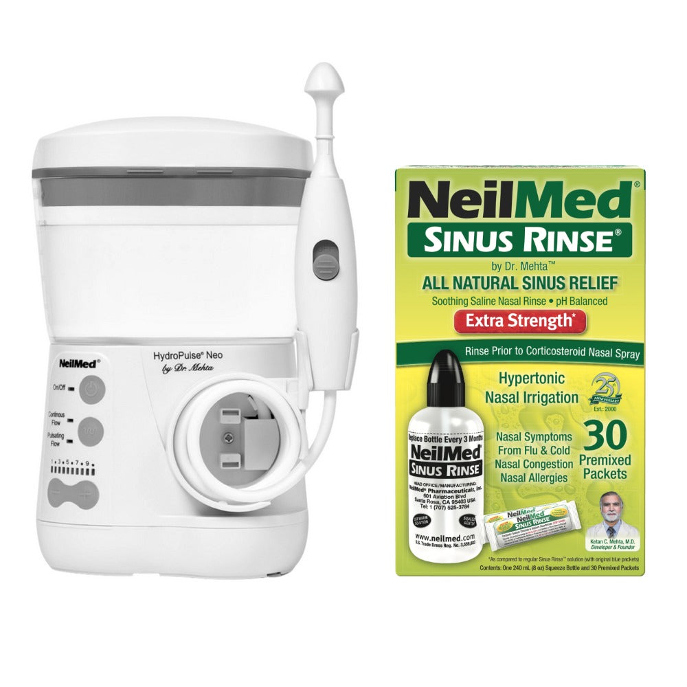 NeilMed sinus rinse device and packaging on a white background