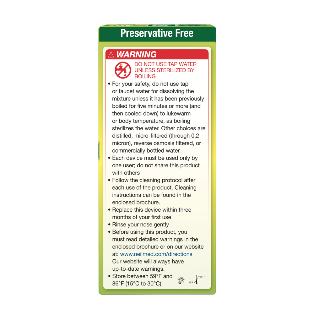 Preservative-free product label with warning and usage instructions on a white background