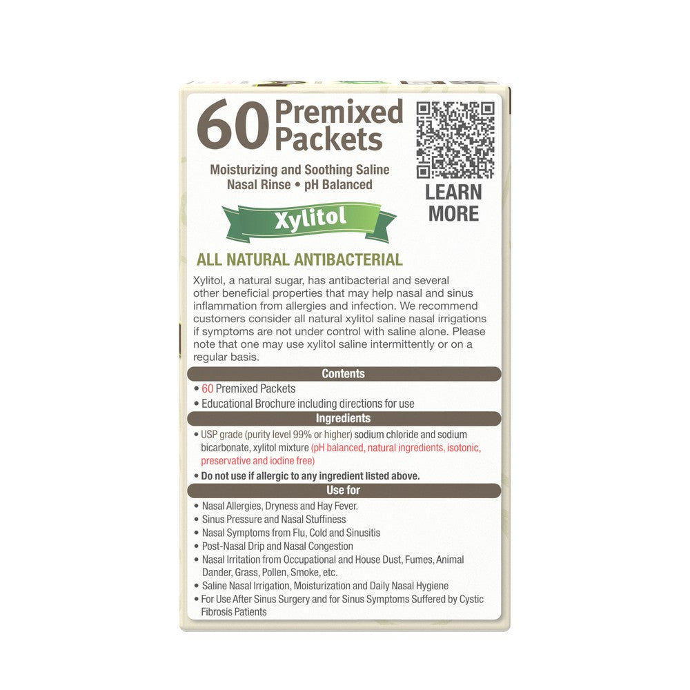 Packaging of 60 premixed packets with Xylitol on a white background