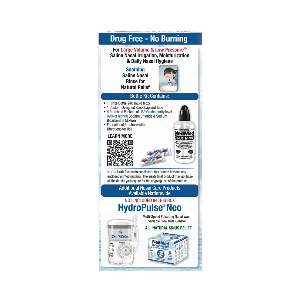 Product packaging for nasal care products with text and images on a white background