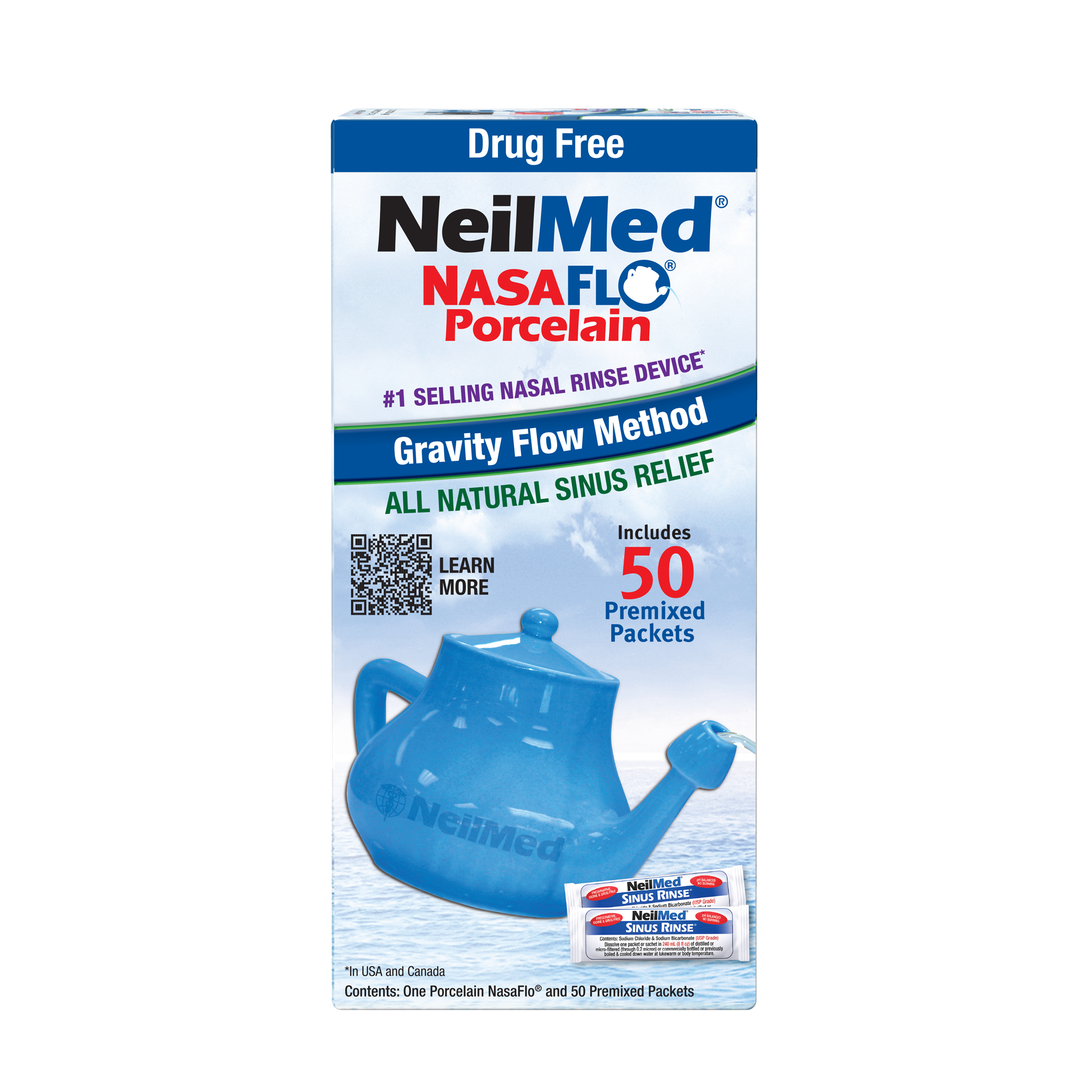 NeilMed NASA Flo Porcelain nasal rinse device packaging on a white background