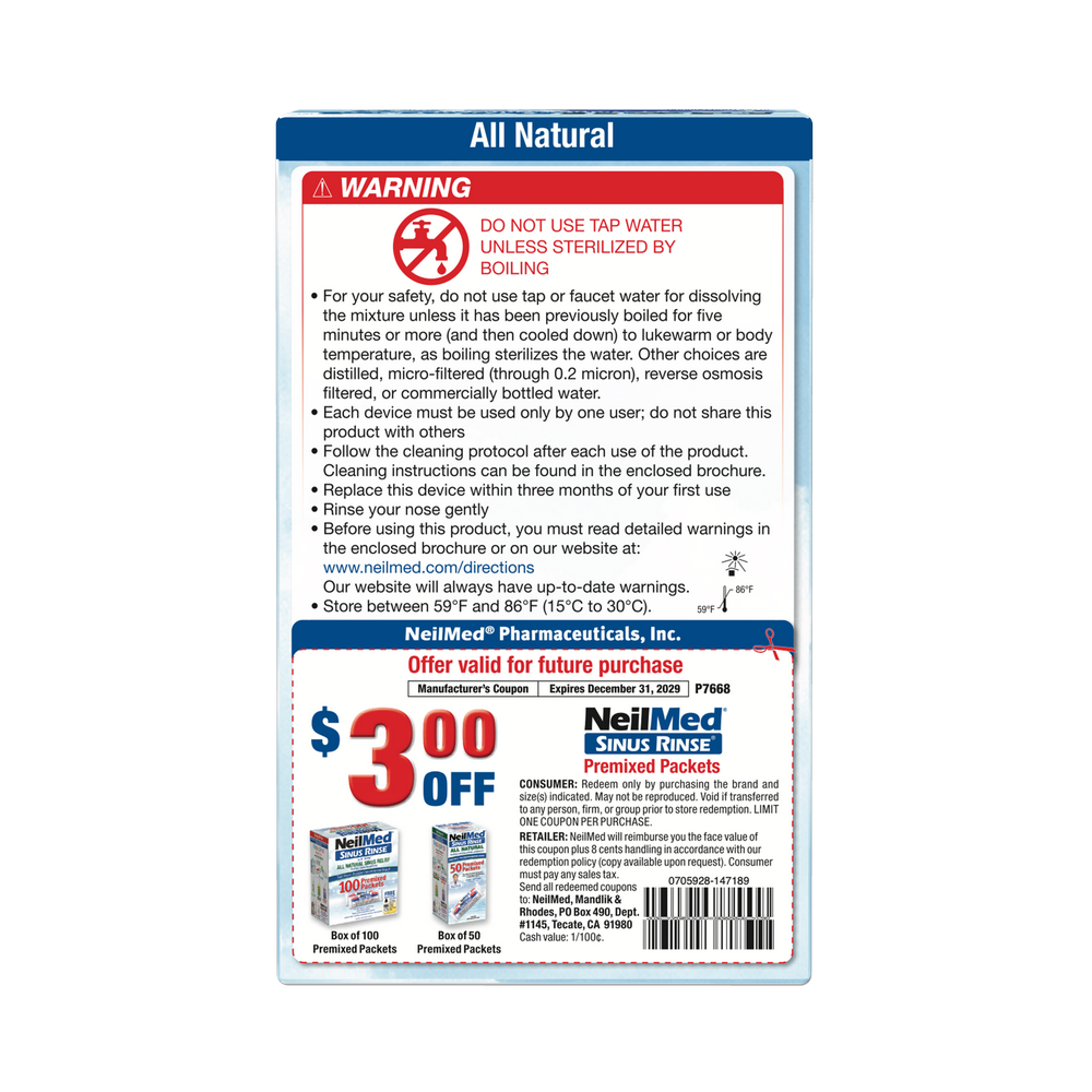 NeilMed NasaFlo Neti Pot box warnings