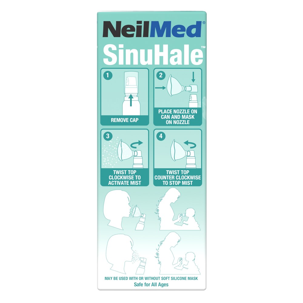 NeilMed SinuHale packaging with usage instructions on a light blue background