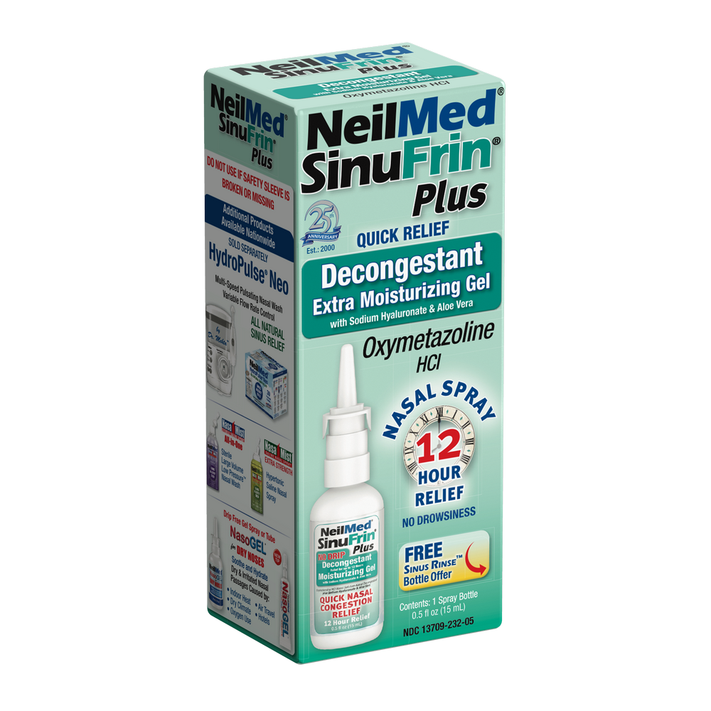 NeilMed SinuFrin Plus nasal spray packaging on a white background