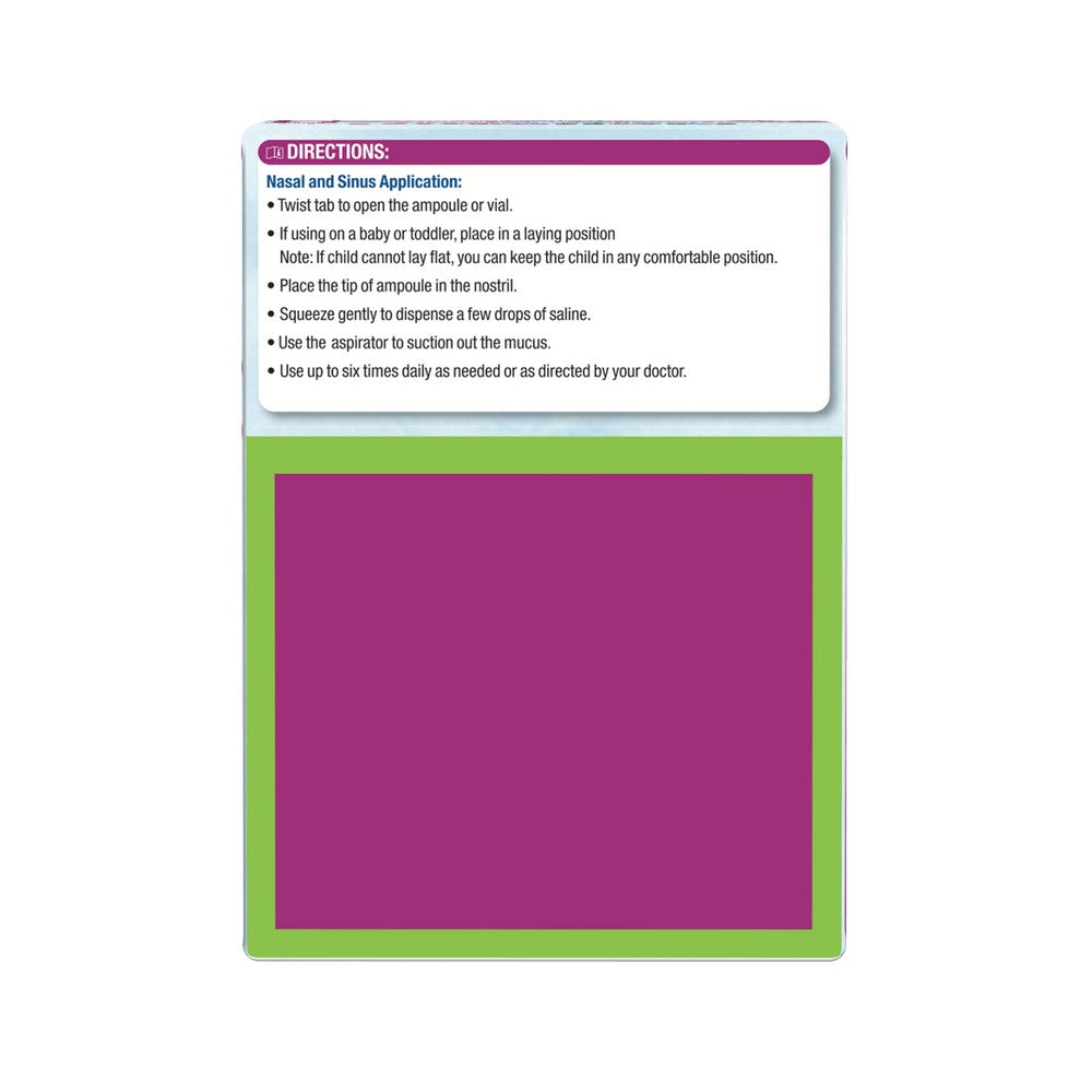 Medical instructions card with purple and green design on a white background