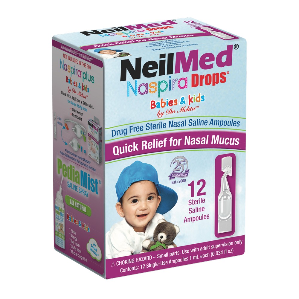 NeilMed Naspira Drops packaging for babies and kids on a white background