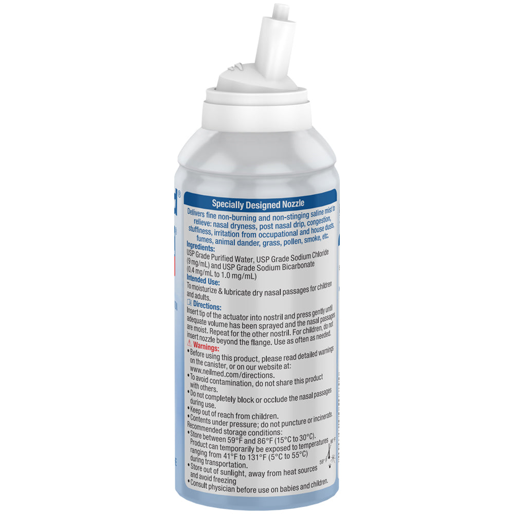 Nasal spray bottle with label on a white background