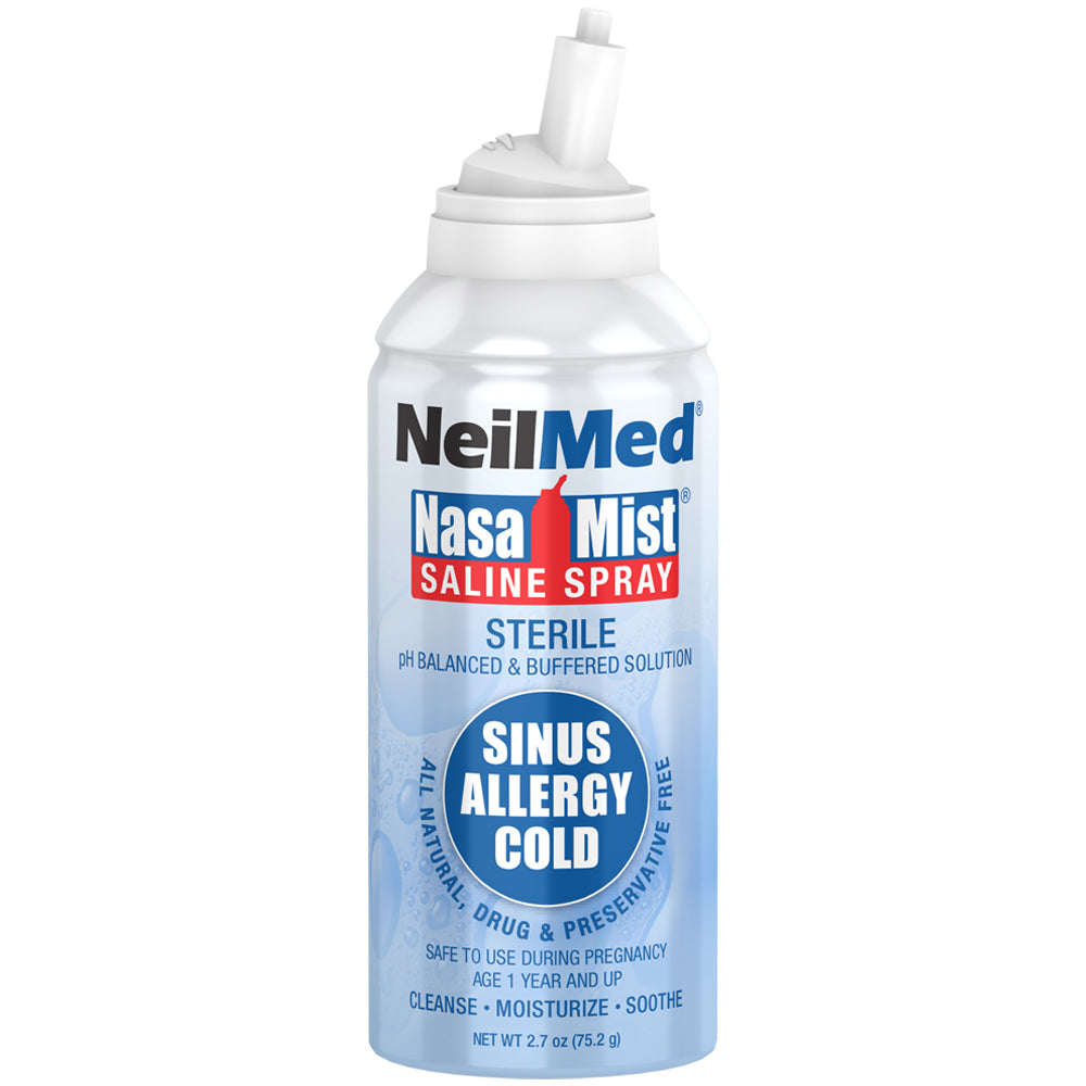 NeilMed NasaMist saline spray bottle on a white background