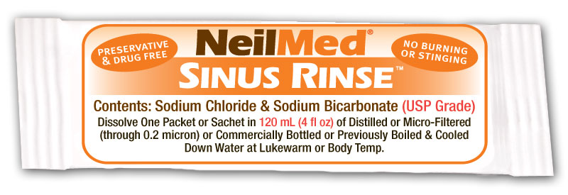 NeilMed Sinus Rinse packet with text on a white background