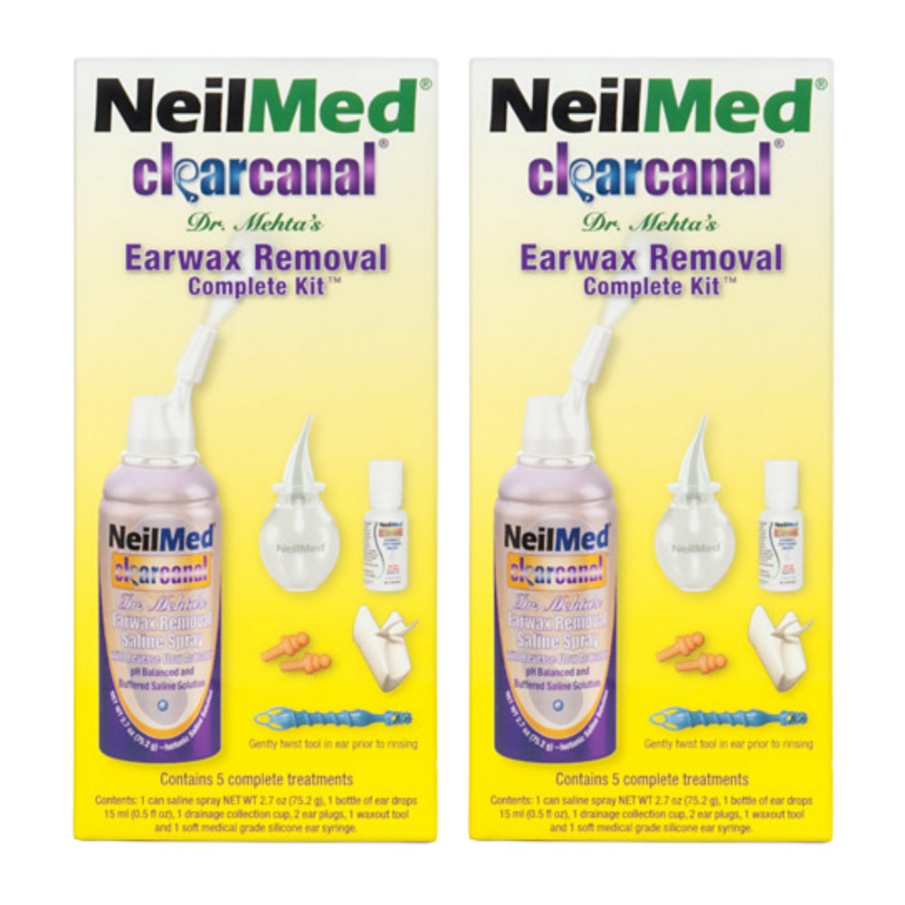 Two packages of NeilMed clearcanal earwax removal complete kit on a white background