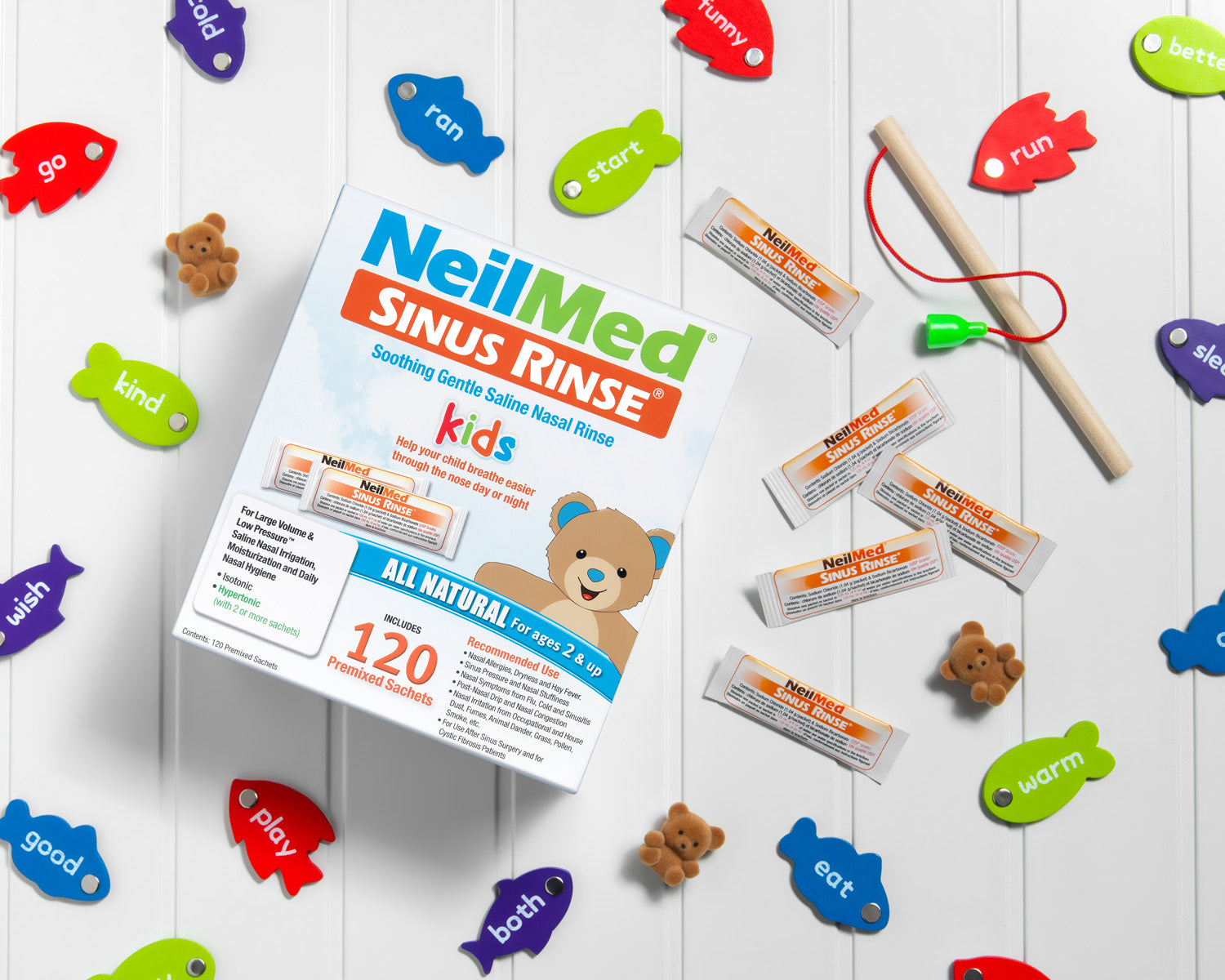 NeilMed Sinus Rinse product packaging with colorful labels on a white background
