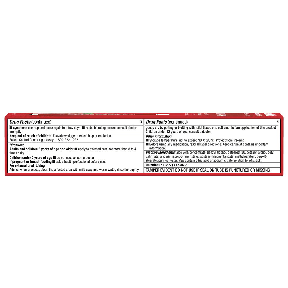Red and white label with text on a white background
