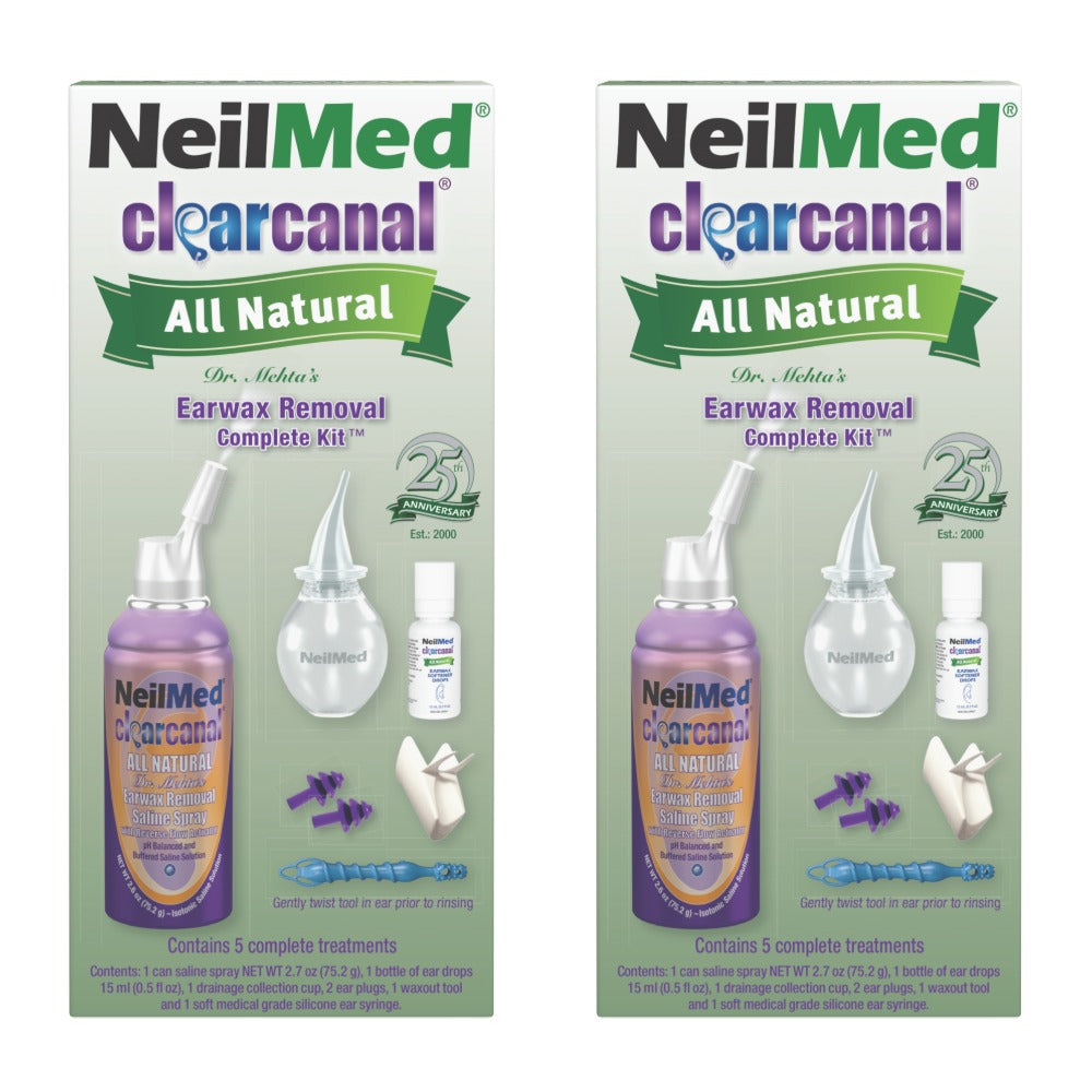 Two boxes of NeilMed clearcanal earwax removal complete kit on a white background