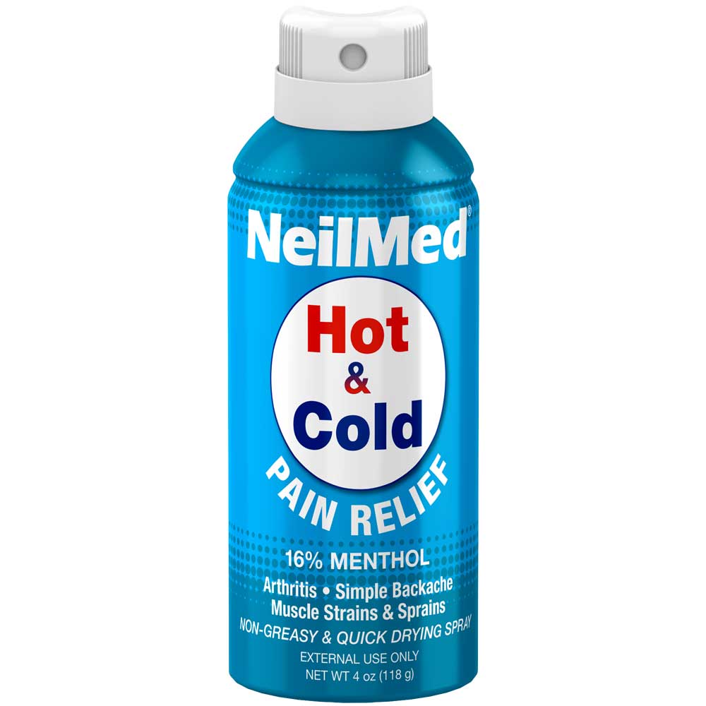 NeilMed Hot & Cold Pain Relief spray can on a white background